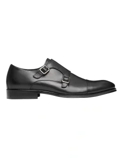 Aquila Brennin Black Leather Monk Strap Shoes
