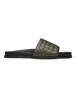 Aquila Playa Olive Leather Pool Slides