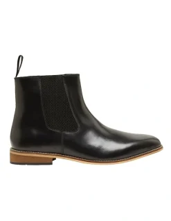 Oxford Boris Black Leather Long Chelsea Boots
