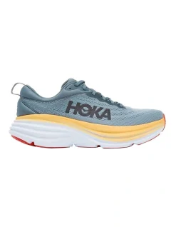 Hoka One One Bondi 8 Wide Mens Running Shoes In Grey/Yellow